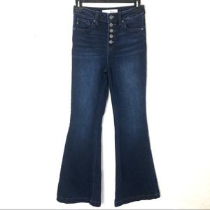 SOLD KanCan Petite High Rise Button Fly Bell-Bottom Flare Jeans Dark Wash